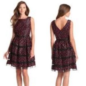 Taylor Black Red Polkadot Fit & Flare Boatneck Dress Size 8